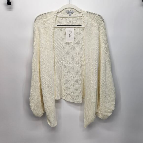 NWT Fate Creamy White Crochet Back Knit Sweater Open Cardigan Women's M - Picture 1 of 9